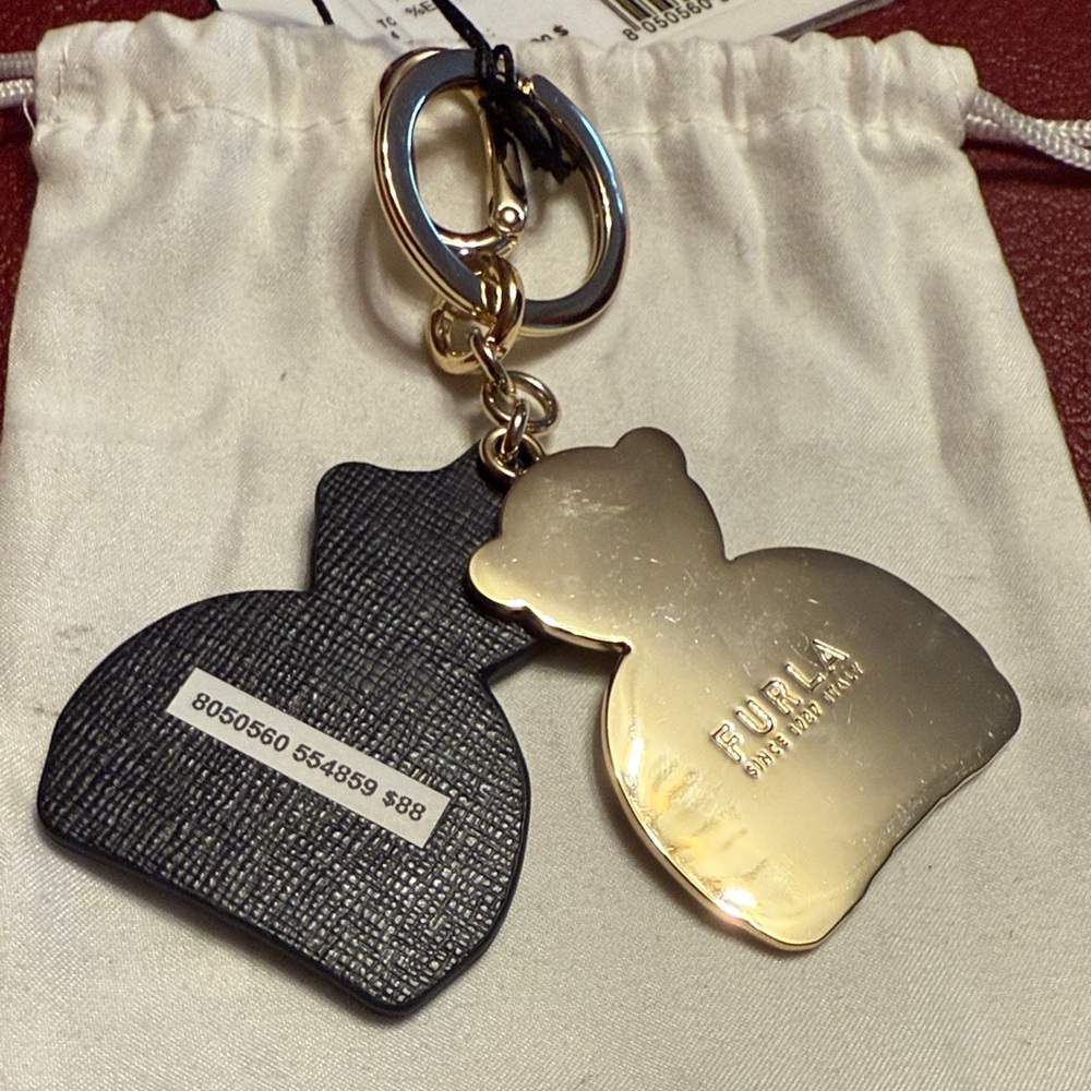 Furla NWT Black and Gold Bear Keychain with little bag. - Picture 3 of 16